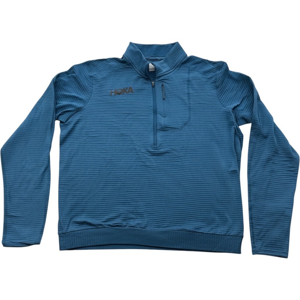 Hoka One One Mens Blue Textured Quarter Zip Pullover Running Shirt Large